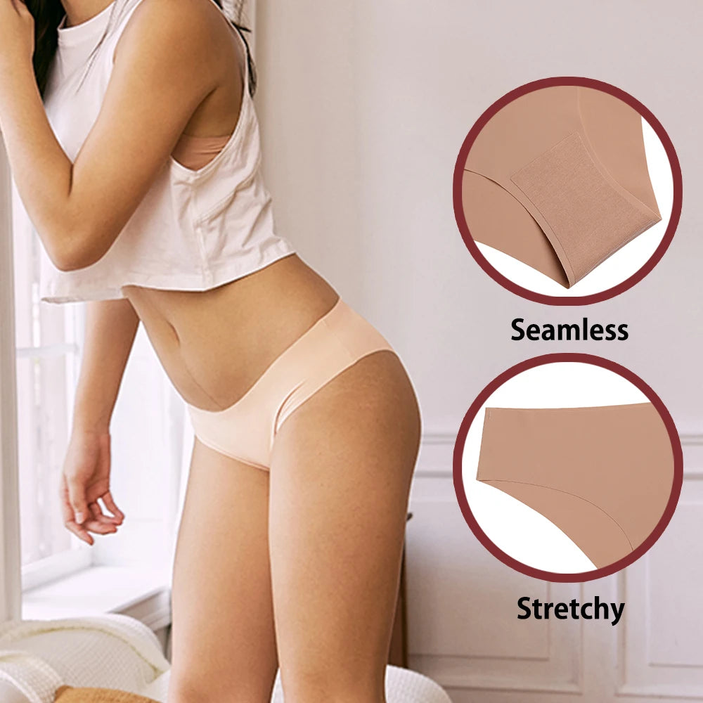 Ensemble de 3 culottes sans coutures pour femme, respirantes, taille basse, sexy, en soie unie, invisibles.