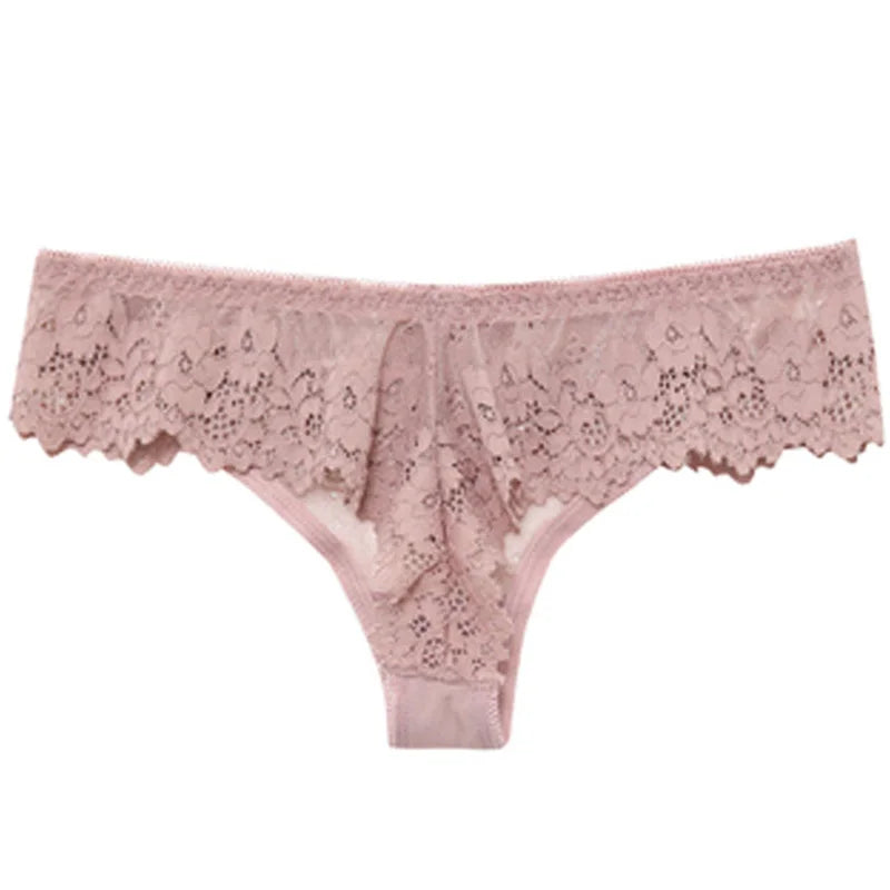 Meet'r Lingerie Femme Sexy en Dentelle Tentation Culotte Taille Basse Broderie String Transparent Ajouré Sous-vêtements Femme G string