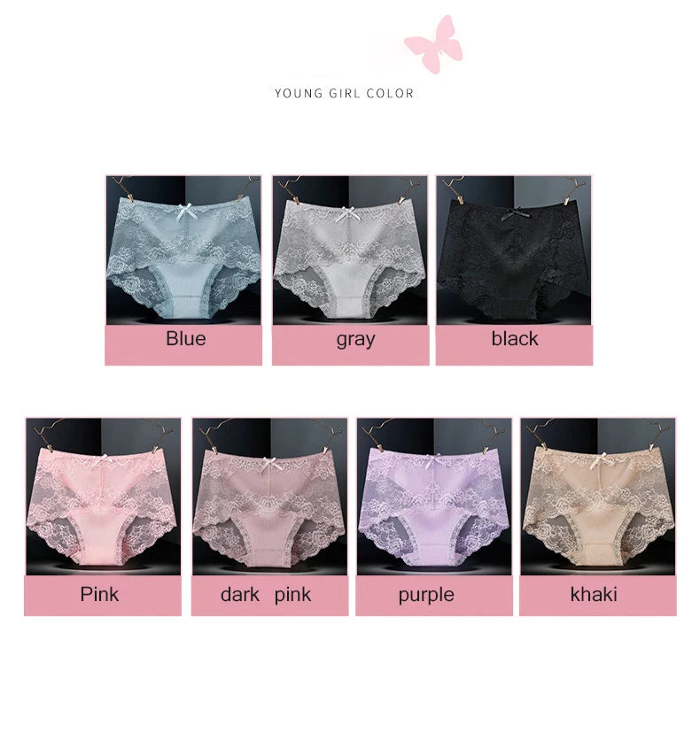 Lot de 7 culottes en coton transparent et dentelle, confortables et antibactériennes, grandes tailles, lingerie sexy pour femme