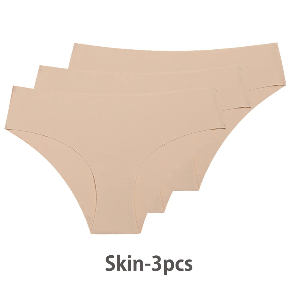 Ensemble de 3 culottes sans coutures pour femme, respirantes, taille basse, sexy, en soie unie, invisibles.