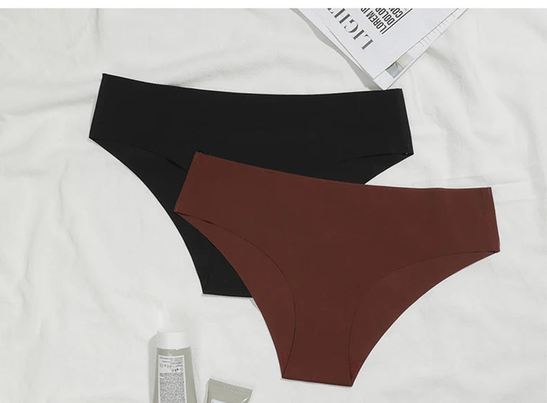 Ensemble de 3 culottes sans coutures pour femme, respirantes, taille basse, sexy, en soie unie, invisibles.