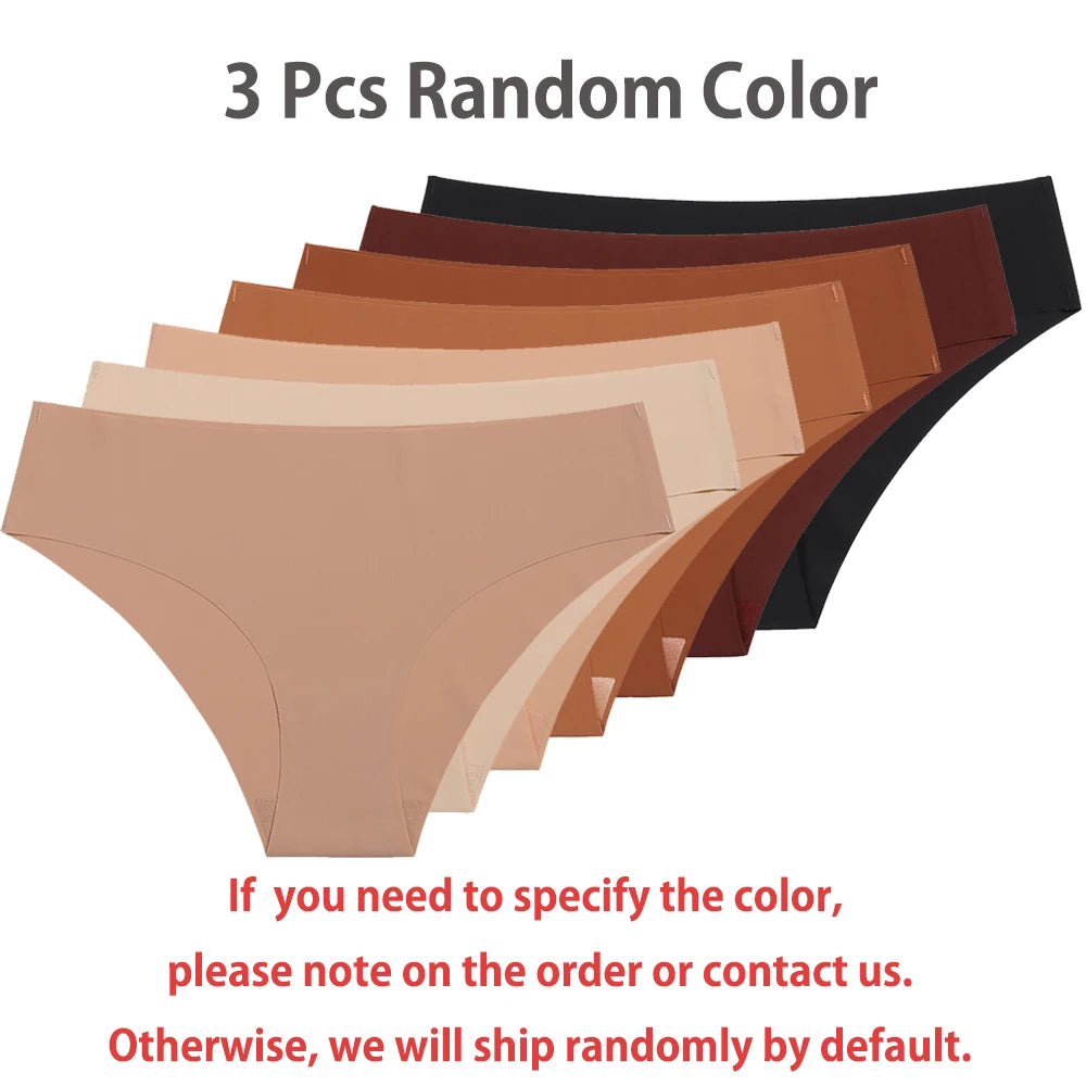 Ensemble de 3 culottes sans coutures pour femme, respirantes, taille basse, sexy, en soie unie, invisibles.