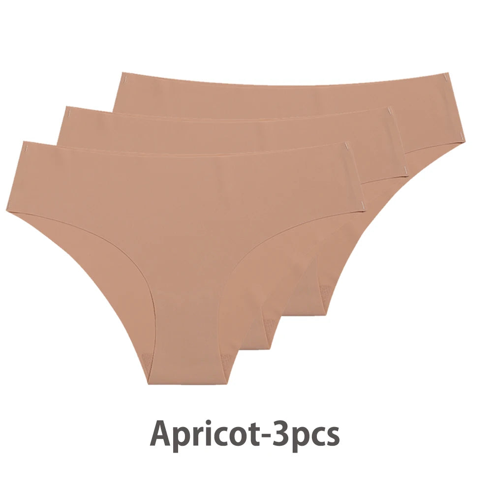 Ensemble de 3 culottes sans coutures pour femme, respirantes, taille basse, sexy, en soie unie, invisibles.