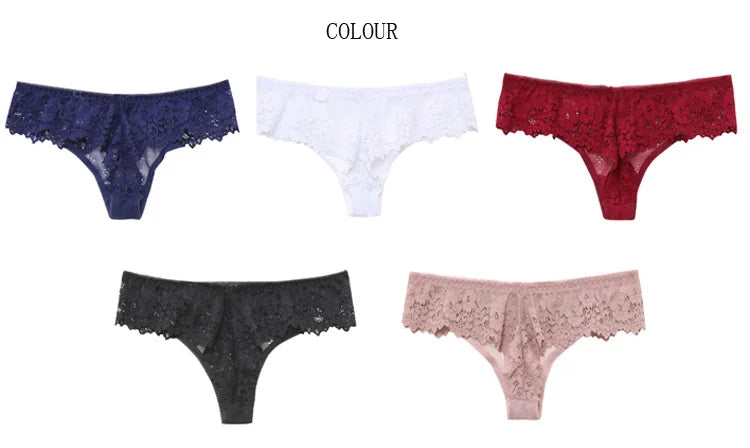 Meet'r Lingerie Femme Sexy en Dentelle Tentation Culotte Taille Basse Broderie String Transparent Ajouré Sous-vêtements Femme G string