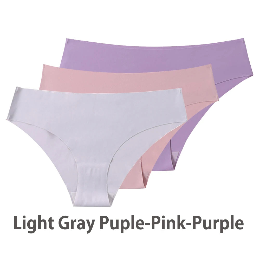 Ensemble de 3 culottes sans coutures pour femme, respirantes, taille basse, sexy, en soie unie, invisibles.