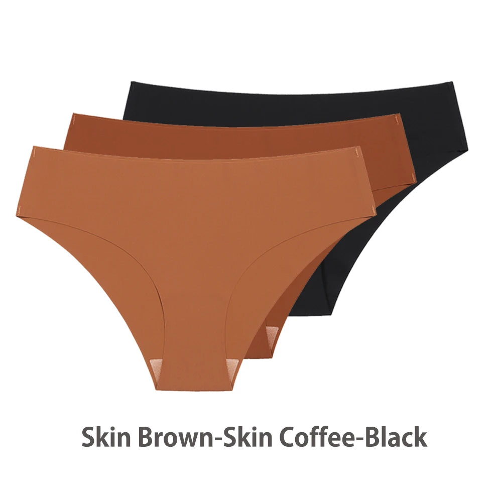 Ensemble de 3 culottes sans coutures pour femme, respirantes, taille basse, sexy, en soie unie, invisibles.