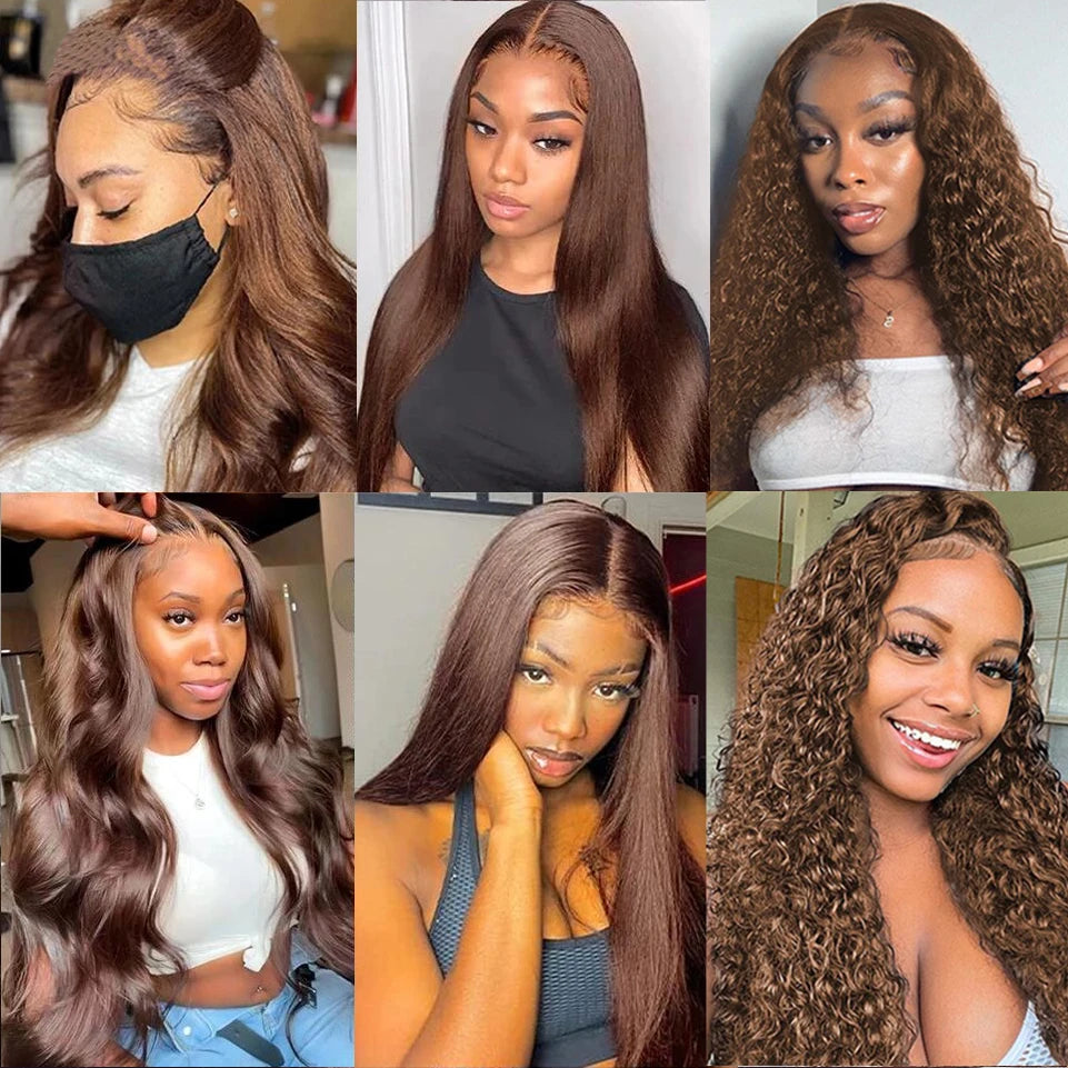 Perruque Lace Front HD Brun Chocolat 13x4 Ondulée, style brésilien, 13x6, pour femme, 100% cheveux humains Remy, pré-épilée