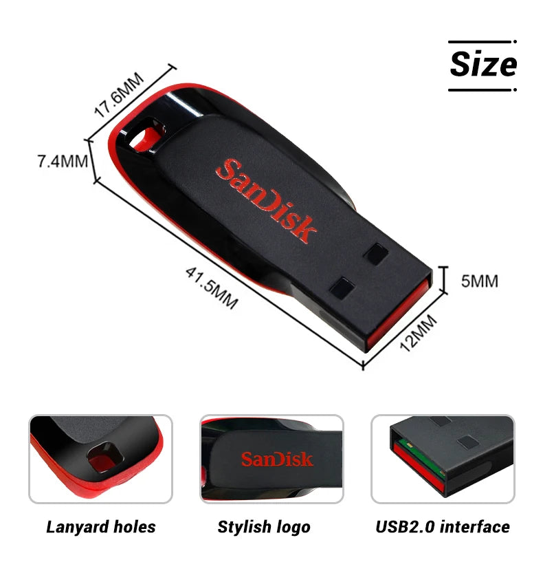 Clé USB SanDisk Cruzer Blade originale 16 Go, 32 Go, 64 Go, 128 Go, disque de stockage USB portable pour ordinateur