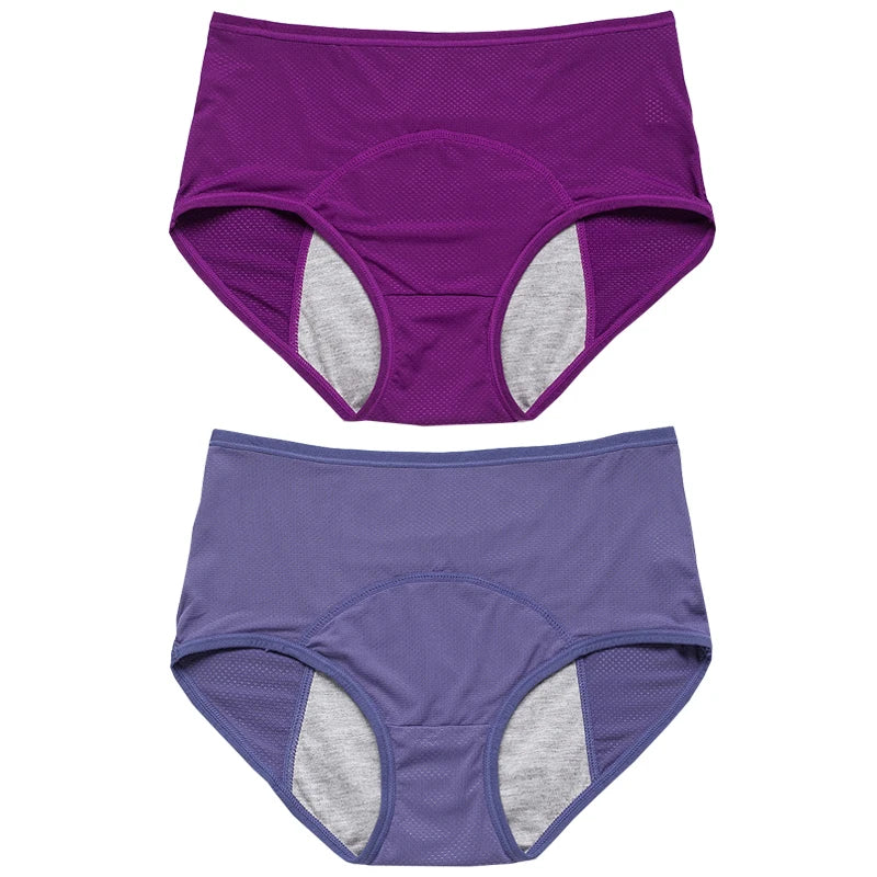 Lot de 2 culottes physiologiques pour femmes, culottes menstruelles anti-fuites, taille mi-haute, en soie glacée.