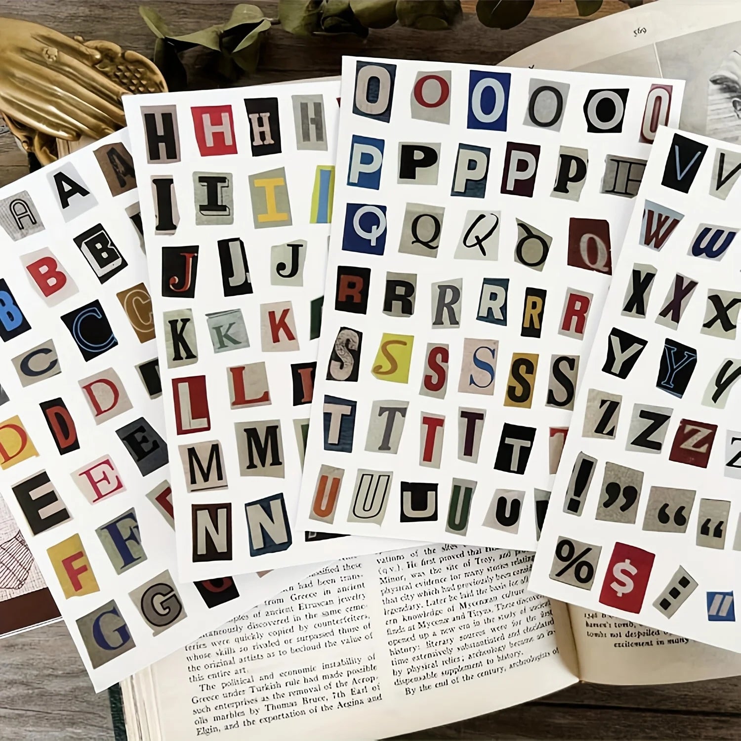 181pcs/4-Sheet English Alphabet Number Symbol Sticker Pack, Vintage Scrapbook Aesthetic Journaling Supplies Kit, Letter Stickers