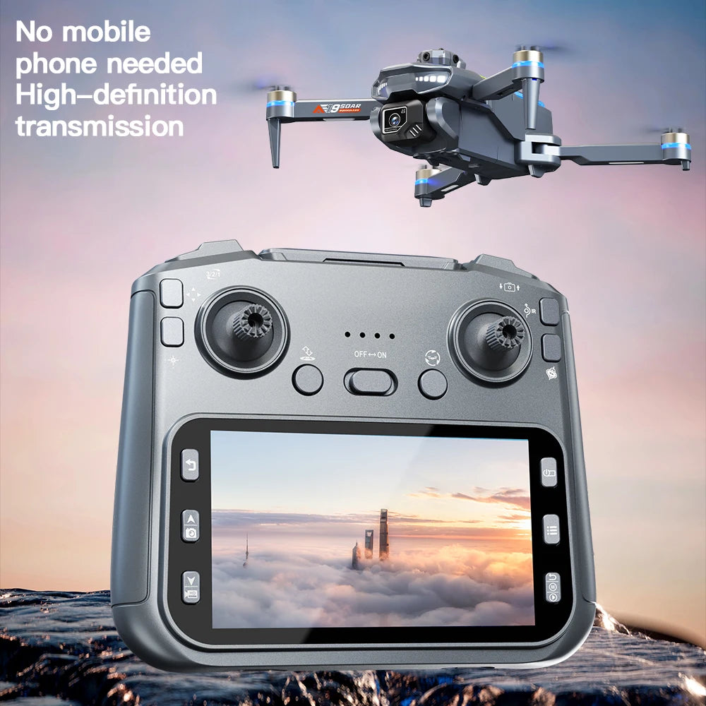 Drone AE19 GPS, écran LCD 4,3", double caméra 8K/4K, rotation à 360° avec détection d'obstacles, 3 options de batterie, quadricoptère radiocommandé professionnel, idéal pour les cadeaux et les voyages.