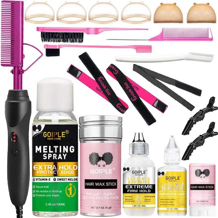 GOIPLE Peigne chauffant électrique, lisseur, fer à friser, brosse à friser, outils de coiffage pour le soin des cheveux, kit de coiffage pour perruques en dentelle