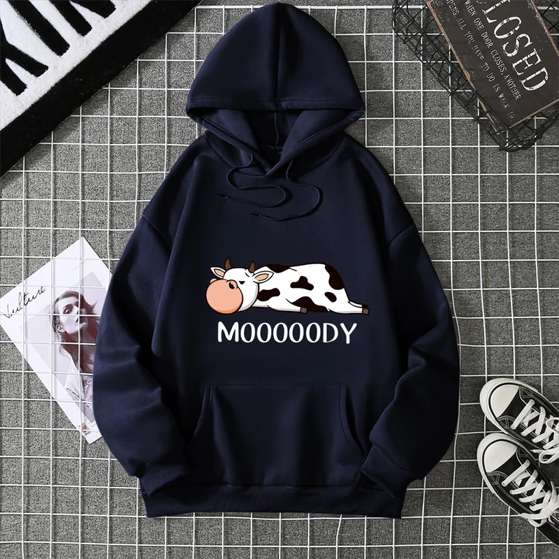 Sweat-shirts à capuche pour femme, imprimé vache tachetée kawaii, respirants, amples et chauds, en polaire, vêtements de sport automne-hiver