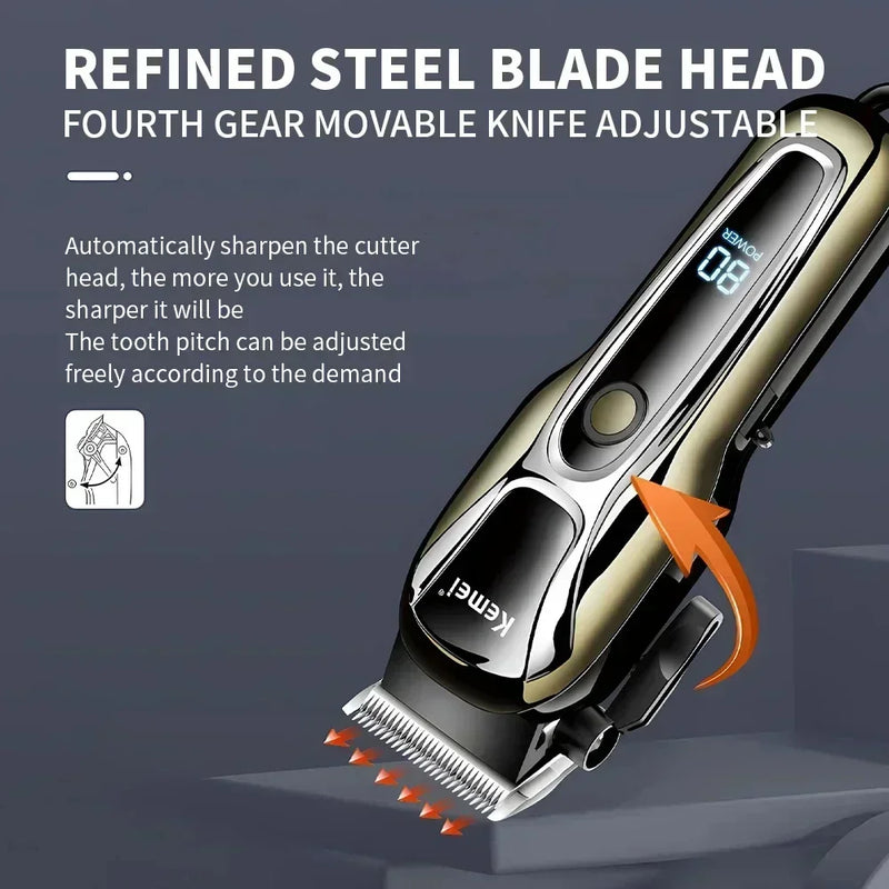 Tondeuse à cheveux rechargeable Kemei PG1990A avec peignes de guidage, professionnelle et sans fil, pour hommes. Appareil de coupe de cheveux pour hommes.