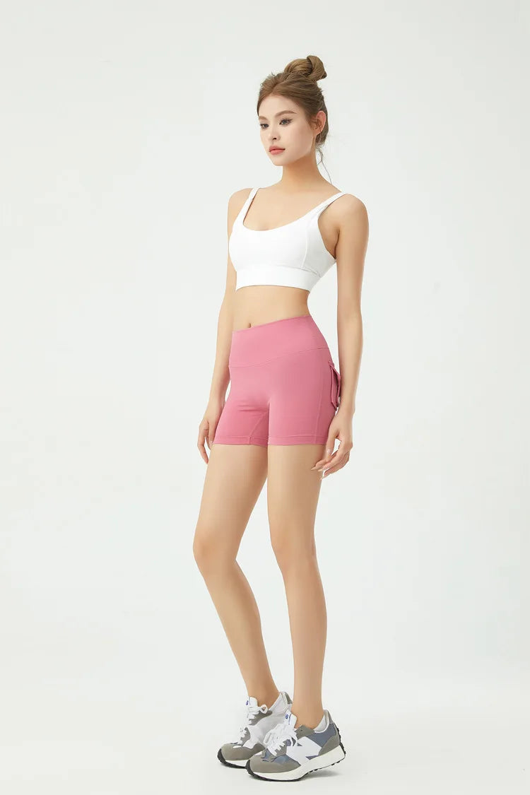 Short de fitness Peach Butt pour femme, pantalon cargo trois-quarts à séchage rapide avec poche, legging de yoga gainant pour l'été