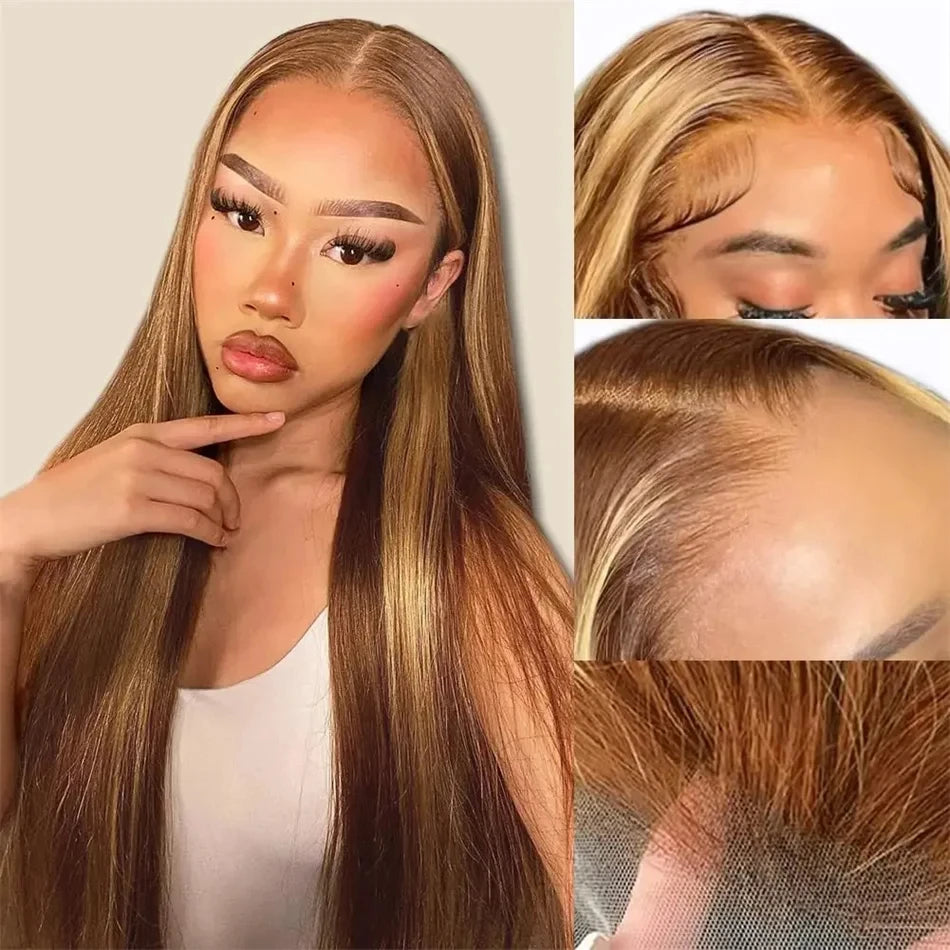 38 Inch Straight Human Hair Wigs Highlight Wig Human Hair 13x6 Hd Lace Frontal Wig Straight Wig 13x4 4/27 Honey Blond Ombre Wig