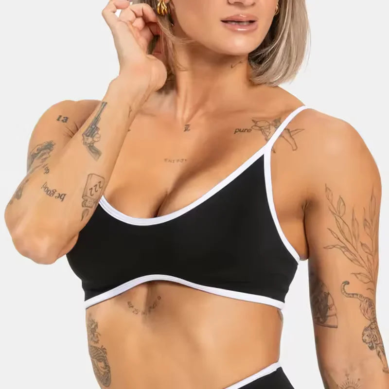 TEVEO Women's Backless Knitted Sports Bra Solid Color Summer Gym Fitness Top with Chest Cushion Sexy Suspender Yoga Bra