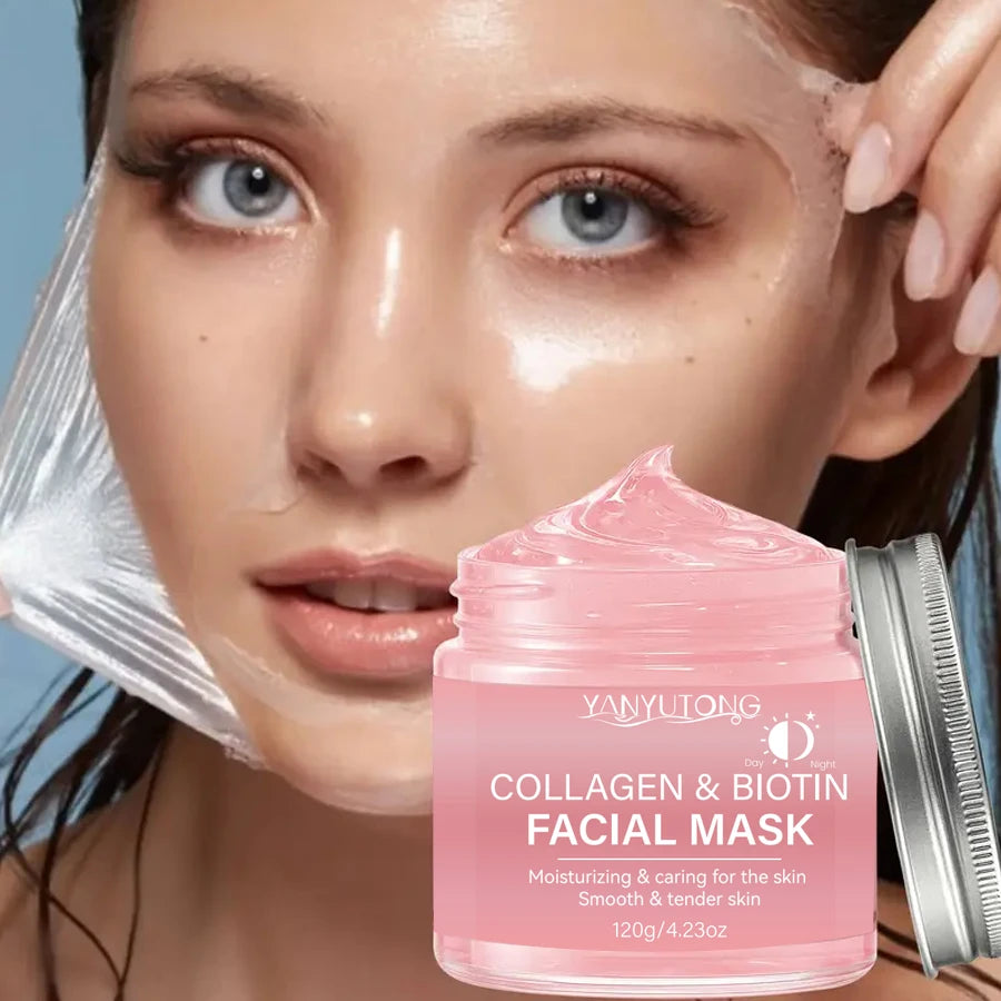 Masque peeling au collagène, Masque enveloppant au collagène et à la biotine jour et nuit, Hydratation intense, Crème masque de nuit.
