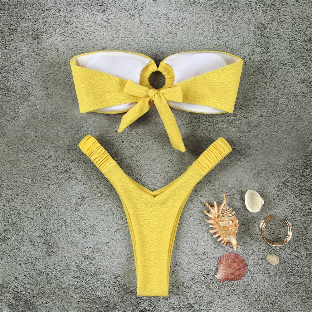 Micro bikini push-up, maillots de bain femme 2024, maillots de bain sexy, ensemble bikini brésilien, string, bikini uni