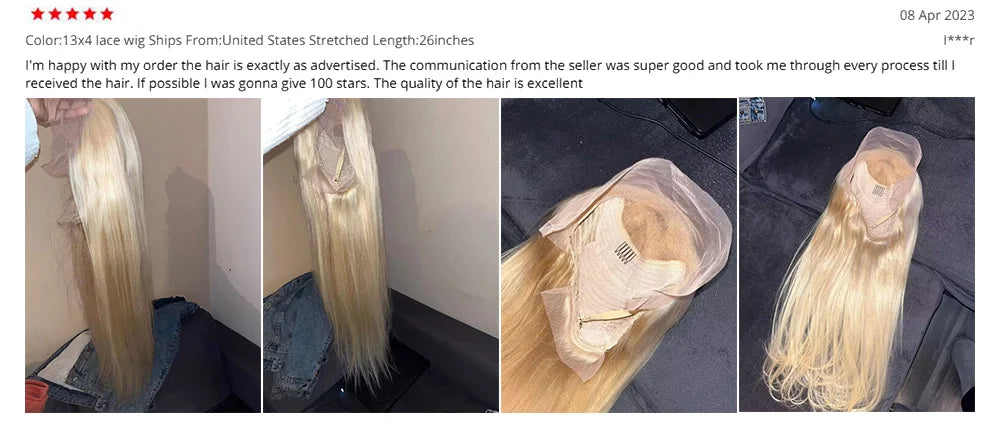 Perruque en cheveux humains blonds raides, transparente HD 613, avec lace front 13x4 ou 13x6, style brésilien, pré-épilée.