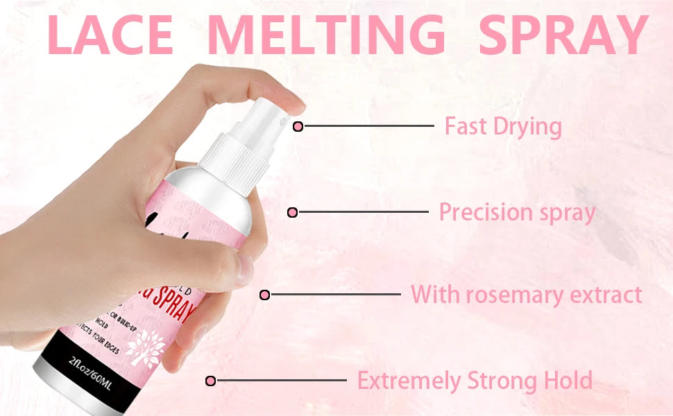 LOCKMIO 60ML Spray de colle à séchage rapide et fondante pour dentelle, fixation longue durée, colle pour perruques en tulle, agent de fixation pour perruques de cosplay