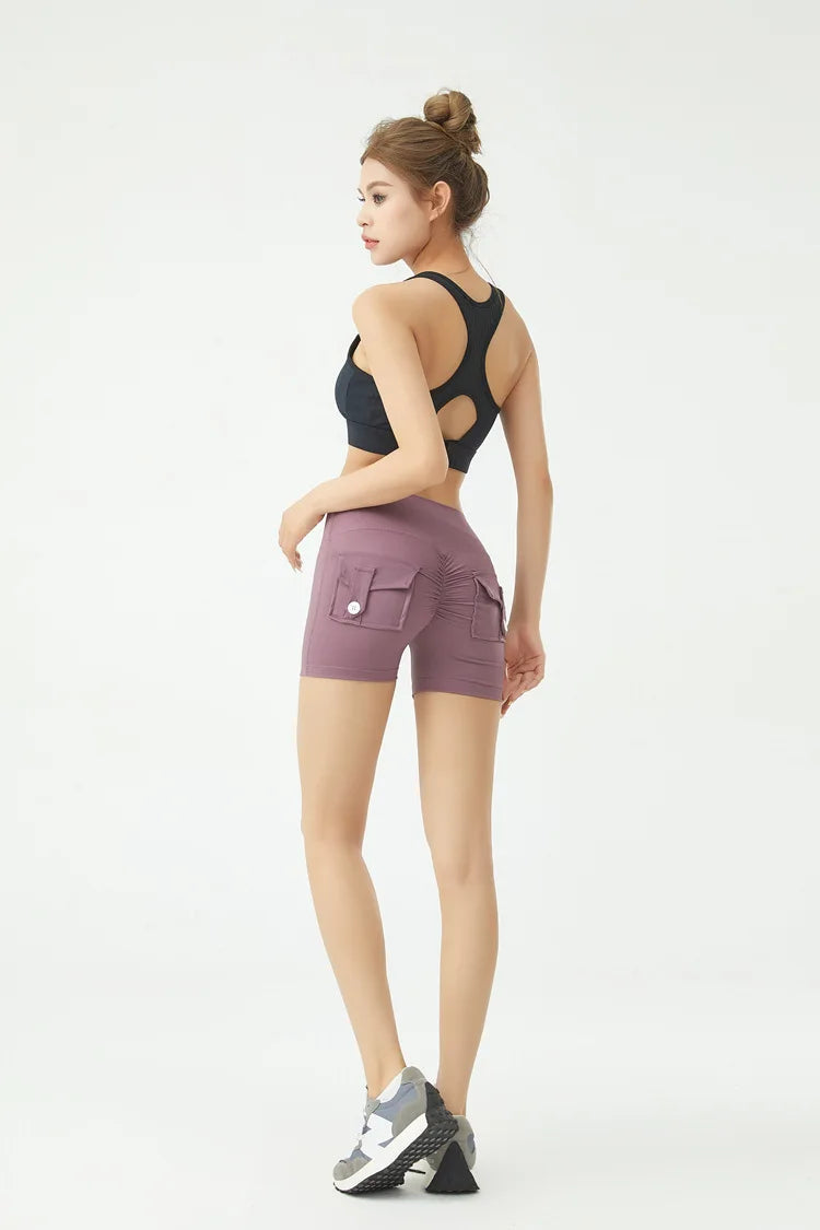 Short de fitness Peach Butt pour femme, pantalon cargo trois-quarts à séchage rapide avec poche, legging de yoga gainant pour l'été