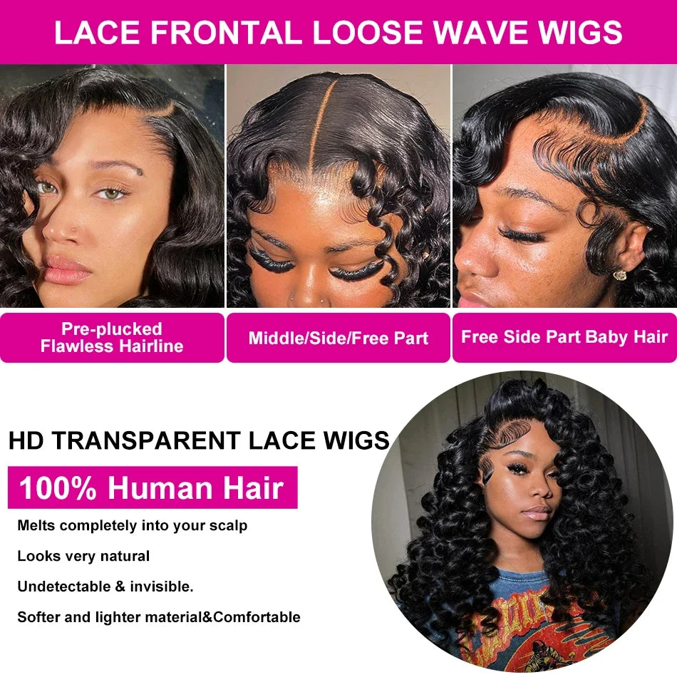 Perruque Lace Frontale HD 13x6 en cheveux humains brésiliens ondulés, 40 à 42 pouces, pour femmes.