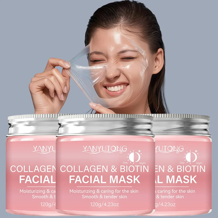 Masque peeling au collagène, Masque enveloppant au collagène et à la biotine jour et nuit, Hydratation intense, Crème masque de nuit.