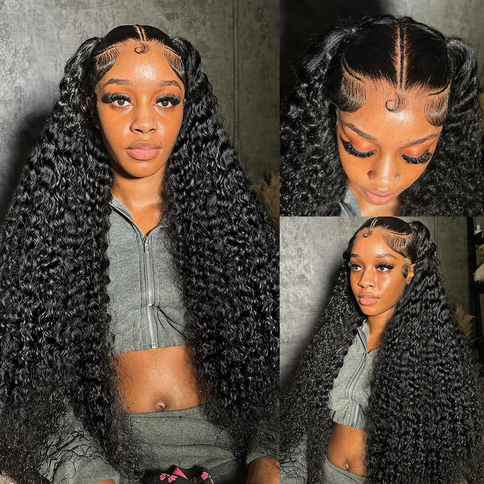 Perruque frontale Deep Wave 13x6 en dentelle HD, cheveux brésiliens, ligne de cheveux naturelle pré-épilée, perruque en cheveux humains avec lace front de 40 pouces.