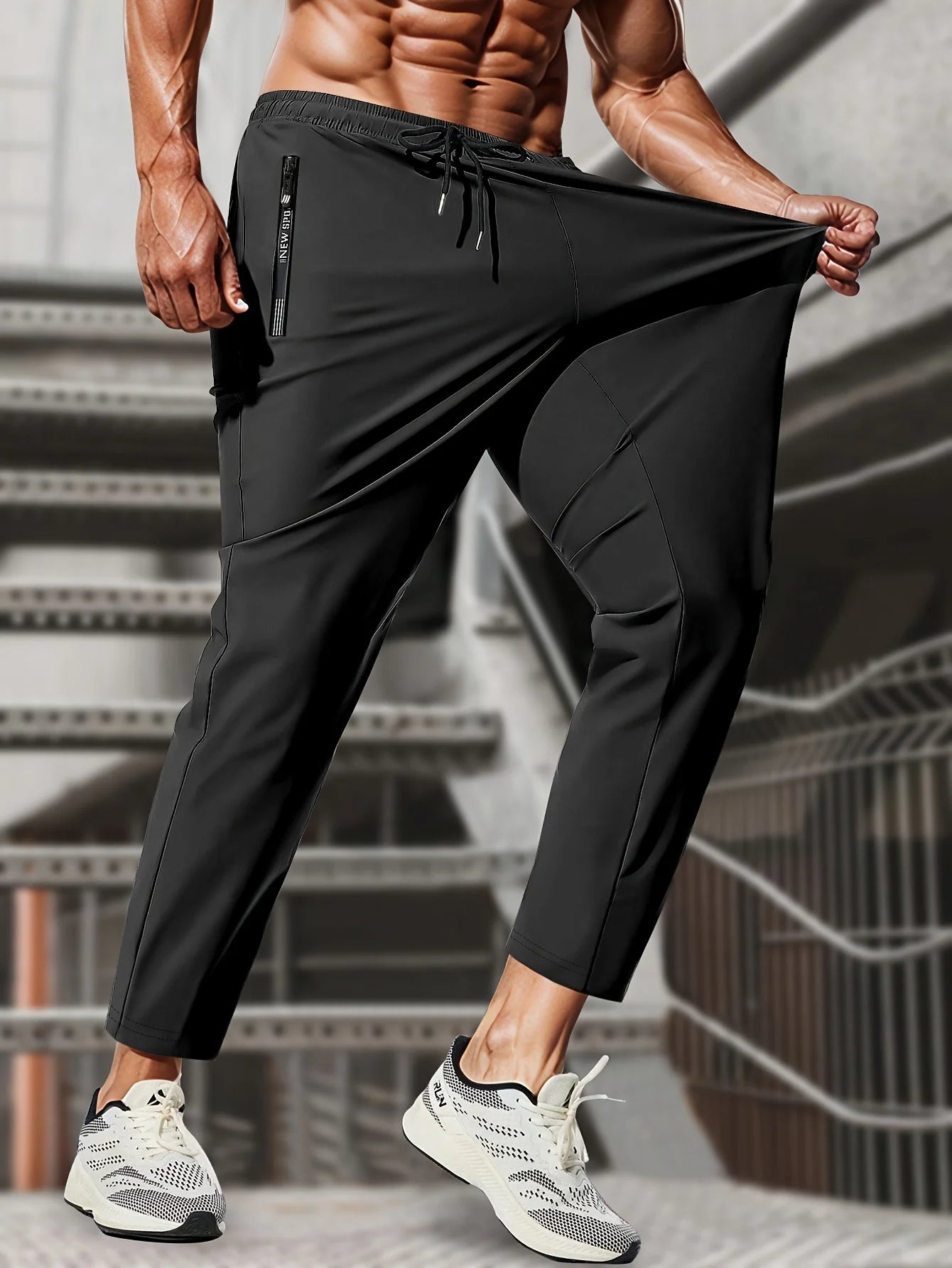 Pantalon de jogging homme, idéal pour la pêche. Modèle en soie glacée extensible avec poches zippées. Pantalon de sport respirant et élastique. Idée cadeau pour homme.