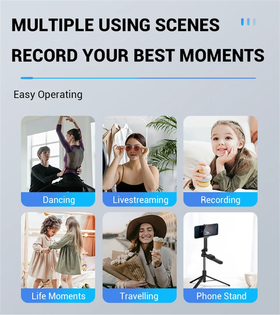 Perche à selfie sans fil FANGTUOSI 1750 mm, trépied, monopode pliable avec lumière LED pour smartphones, prise de vue stable et équilibrée en direct