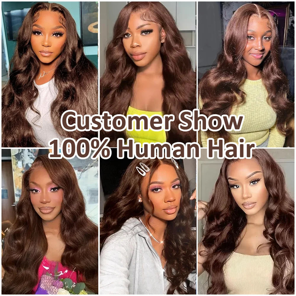Body Wave Chocolate Brown 13x6 HD Lace Front Human Hair Wigs 200 Density HD Lace Frontal Wigs For Women Wigs Pre Plucked Hair