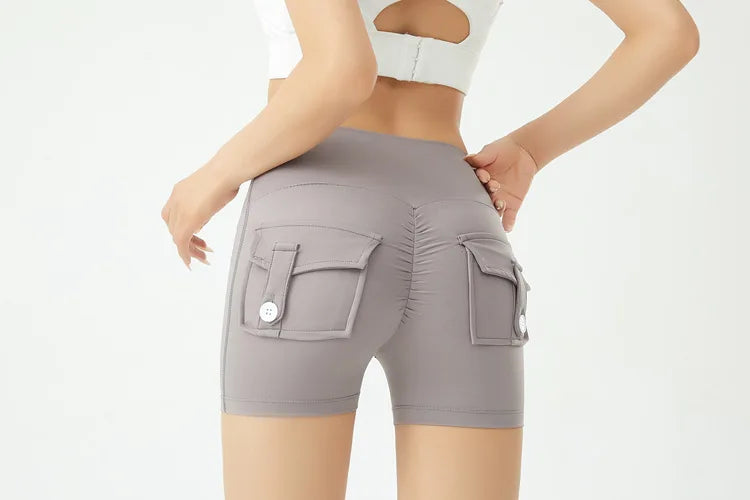 Short de fitness Peach Butt pour femme, pantalon cargo trois-quarts à séchage rapide avec poche, legging de yoga gainant pour l'été