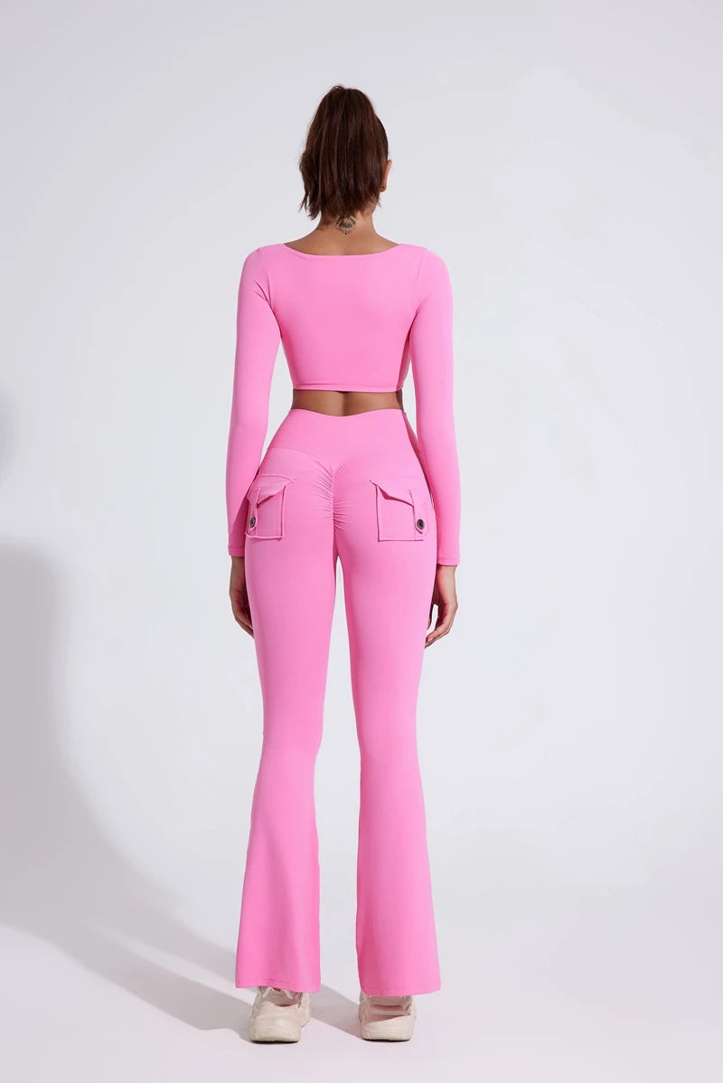 Pantalon de yoga taille haute à poches pour femme DIAS FIT JOY, effet push-up, séchage rapide, idéal pour la course, le sport et la salle de gym.