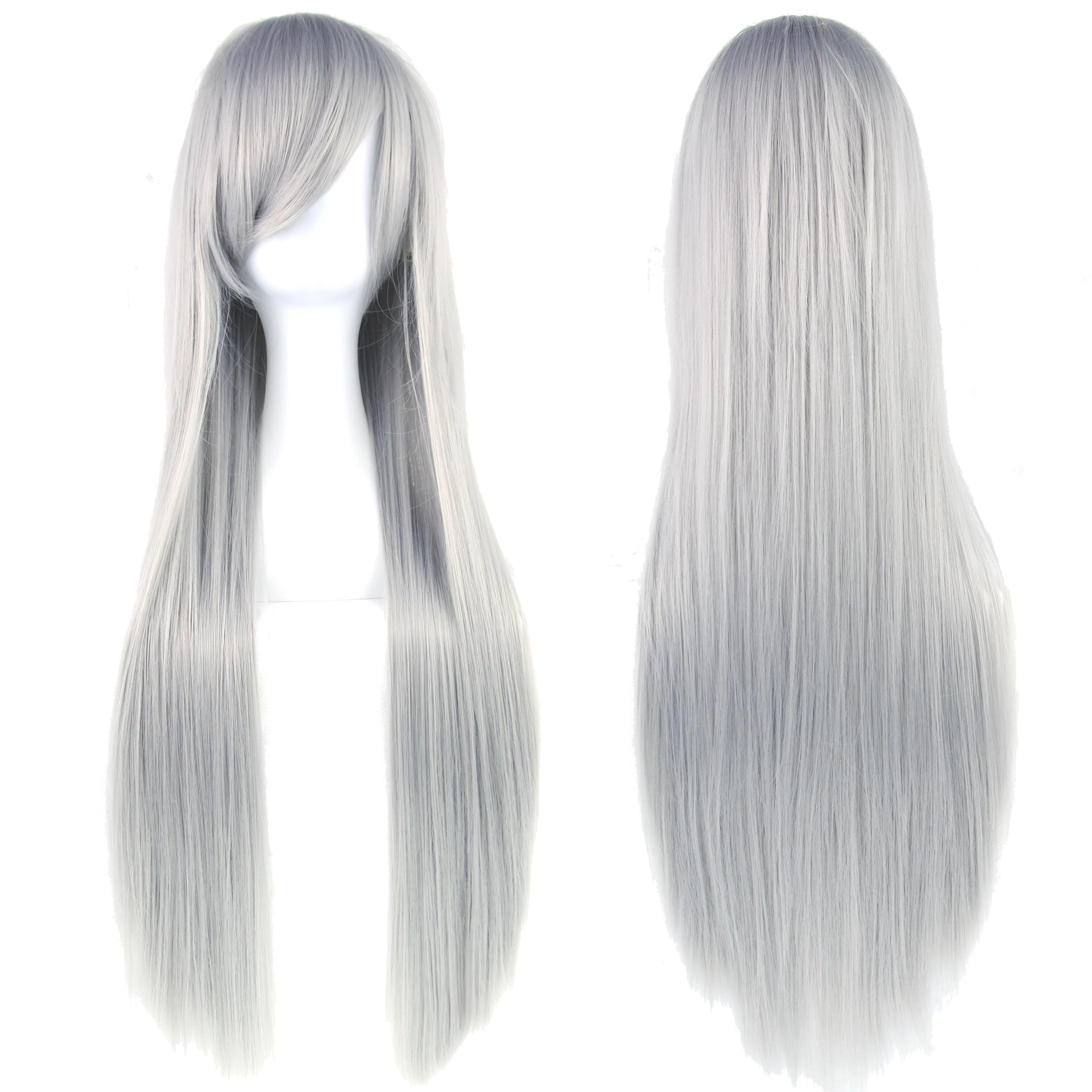 Perruque synthétique Soowee de 80 cm de long, blanche et violette, idéale pour le cosplay, les fêtes et les coiffures noires. Cheveux raides. Postiche pour femme.