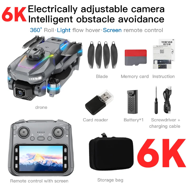Drone AE19 GPS, écran LCD 4,3", double caméra 8K/4K, rotation à 360° avec détection d'obstacles, 3 options de batterie, quadricoptère radiocommandé professionnel, idéal pour les cadeaux et les voyages.