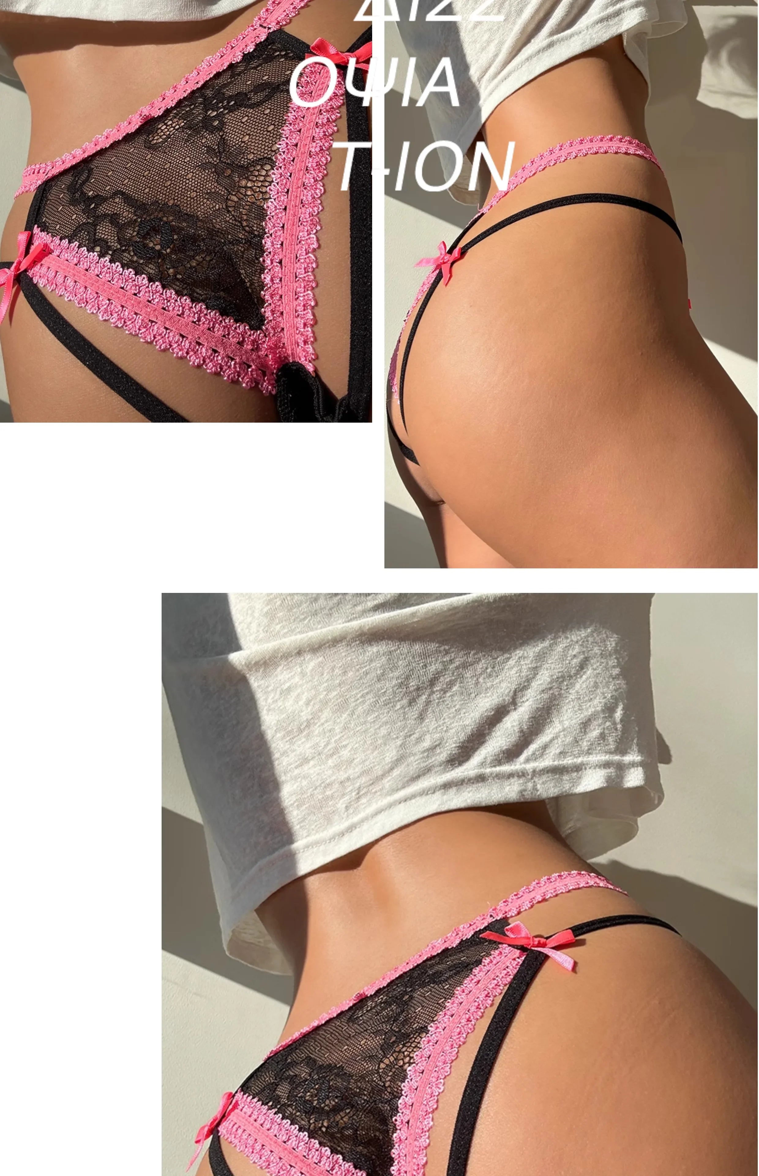 Culotte sexy pour femme SP&CITY, taille basse, avec nœud transparent et entrejambe en coton doux et fin, ornée de dentelle et de bandes croisées.