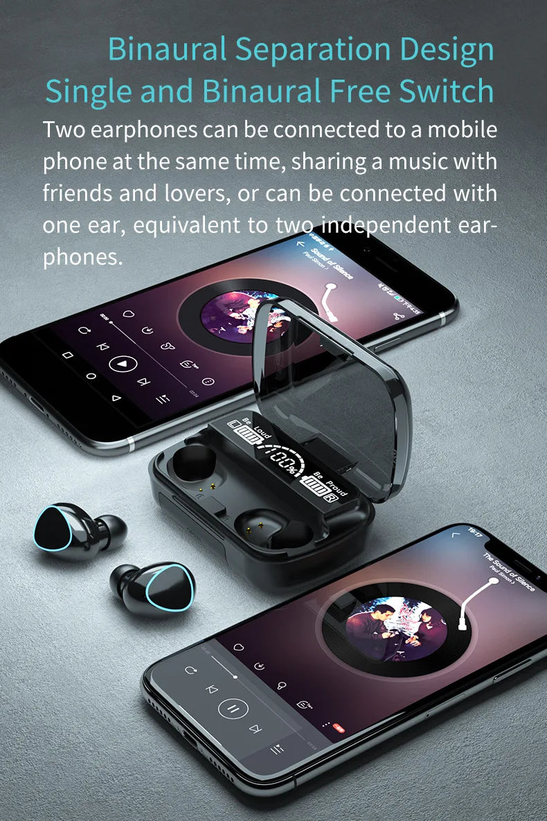 Nouveauté : Écouteurs sans fil M10, son parfait et haute qualité, idéaux pour le sport, les jeux et la musique. Écouteurs Bluetooth avec batterie externe.