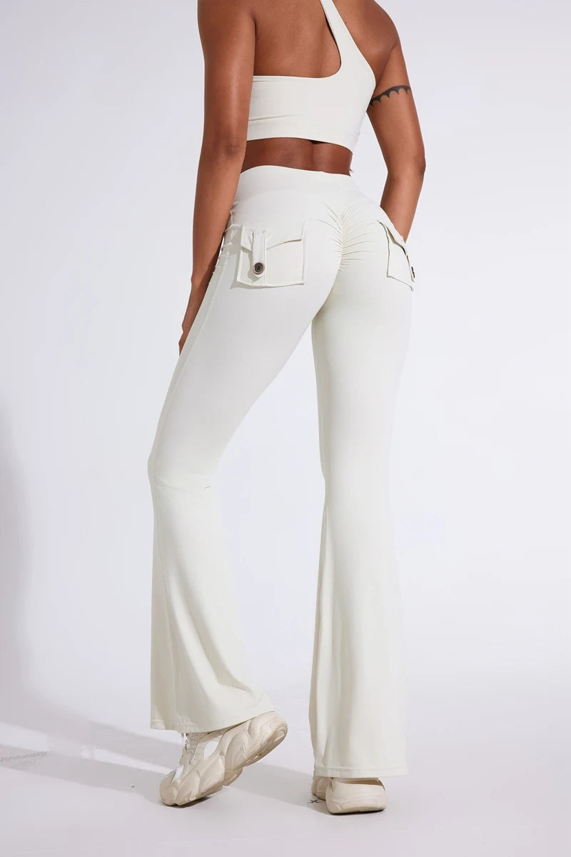 Pantalon de yoga taille haute à poches pour femme DIAS FIT JOY, effet push-up, séchage rapide, idéal pour la course, le sport et la salle de gym.