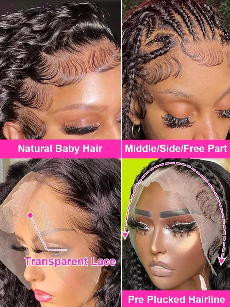 Perruque bouclée en cheveux humains de 30 à 40 pouces, ondulation profonde, perruque frontale en dentelle HD 13x6, perruque sans colle 4x4 et 5x5, cheveux humains prêts à porter, 360°