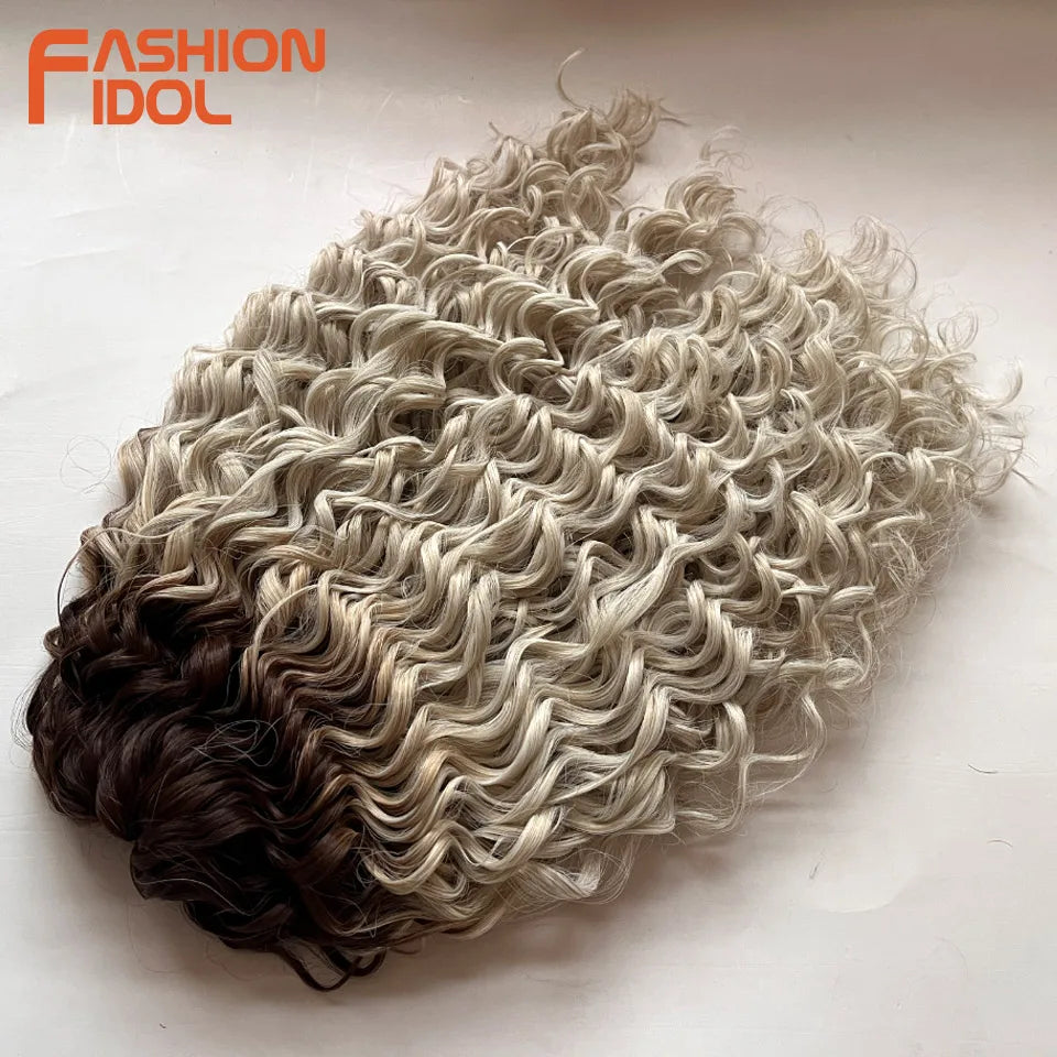 Extensions de cheveux bouclés FASHION IDOL, ondulations profondes, torsades, 50 cm, blond ombré, crochet synthétique.