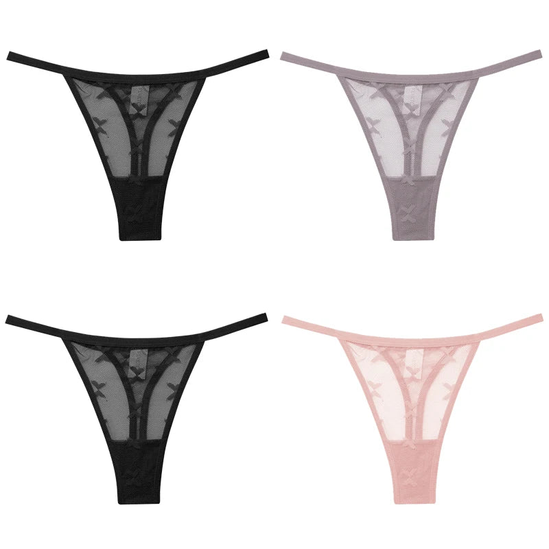 Lot de 4 culottes bikini en dentelle pour femme, strings sexy, tailles S à XL, sous-vêtements confortables dos nageur, lingerie sexy 2022