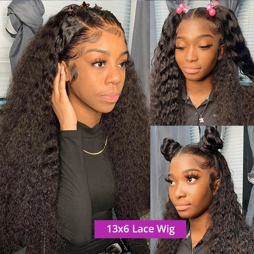 Perruque Lace Frontale HD 13x6, ondulations profondes, densité 250, cheveux humains bouclés 100% pré-épilés, style Water Wave, pour femmes noires brésiliennes