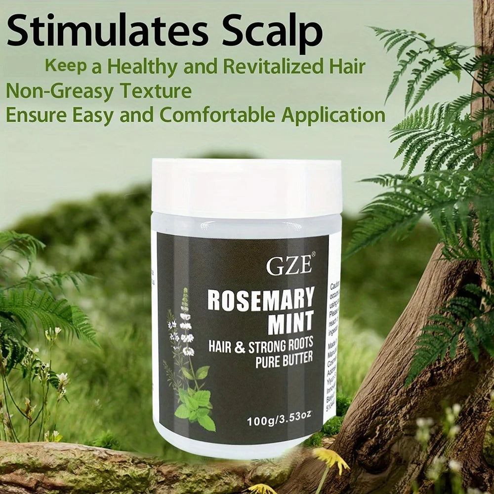 Beurre capillaire GZE Romarin Menthe et Racines Fortifiantes - Soin naturel pour la croissance et la réparation des cheveux abîmés, pour des cheveux plus forts et plus sains
