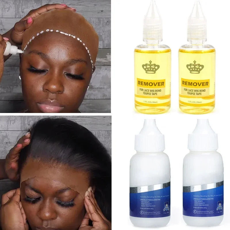 Colle pour perruques Plussign avec dissolvant Super Lace Glue pour perruques en dentelle/toupets/clos, kit d'installation de perruques
