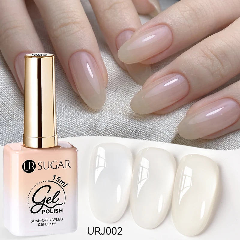 Vernis gel semi-permanent UR SUGAR 15 ml, couleur blanc laiteux translucide, effet gelée, UV, semi-permanent, pour nail art, à dissoudre. Dernière tendance.