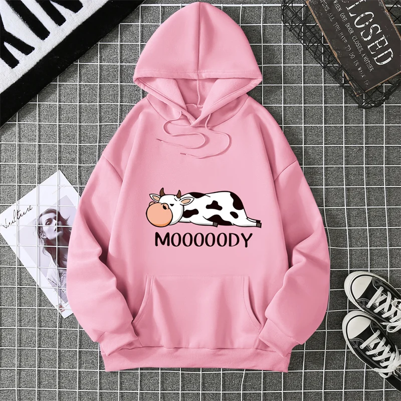 Sweat-shirts à capuche pour femme, imprimé vache tachetée kawaii, respirants, amples et chauds, en polaire, vêtements de sport automne-hiver