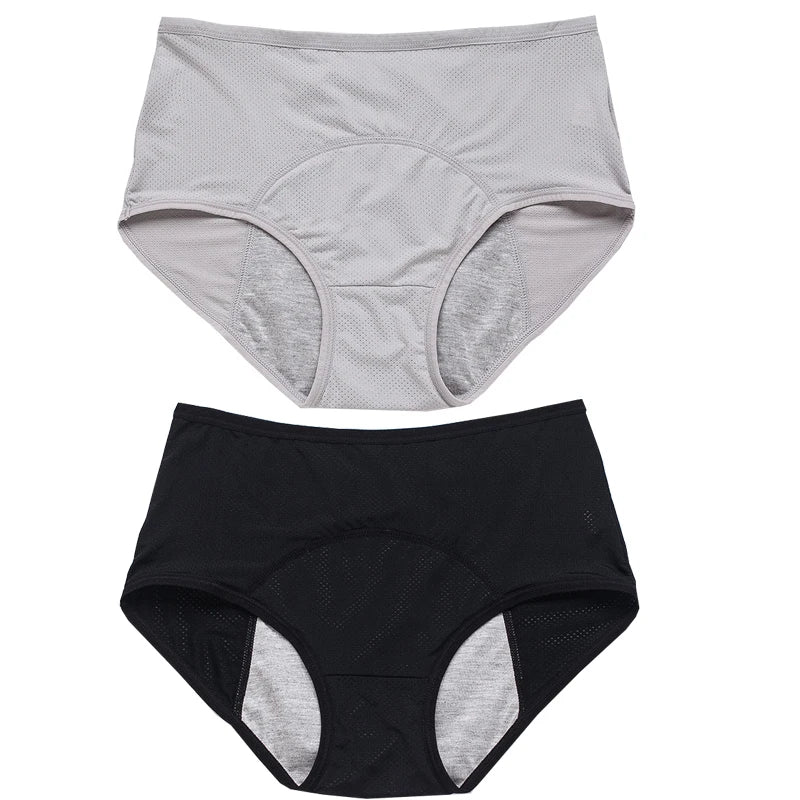 Lot de 2 culottes physiologiques pour femmes, culottes menstruelles anti-fuites, taille mi-haute, en soie glacée.