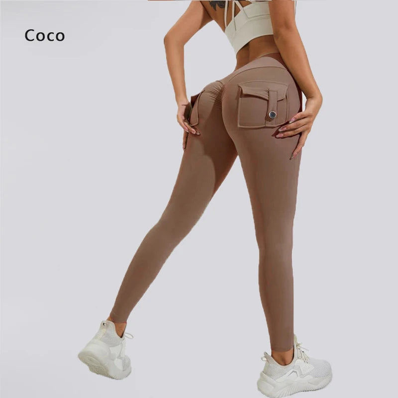 Pantalon de yoga en nylon DIAS FIT JOY, avec poches arrière, effet push-up, respirant et sans coutures apparentes.