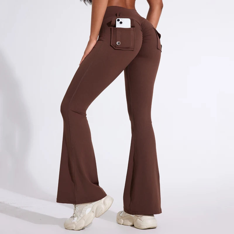 Pantalon de yoga taille haute à poches pour femme DIAS FIT JOY, effet push-up, séchage rapide, idéal pour la course, le sport et la salle de gym.